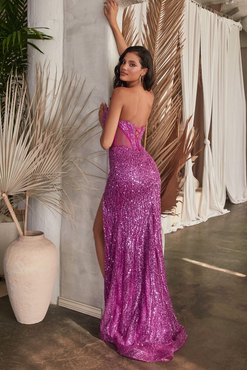 Vestido de Gala sin tirantes con pedreria