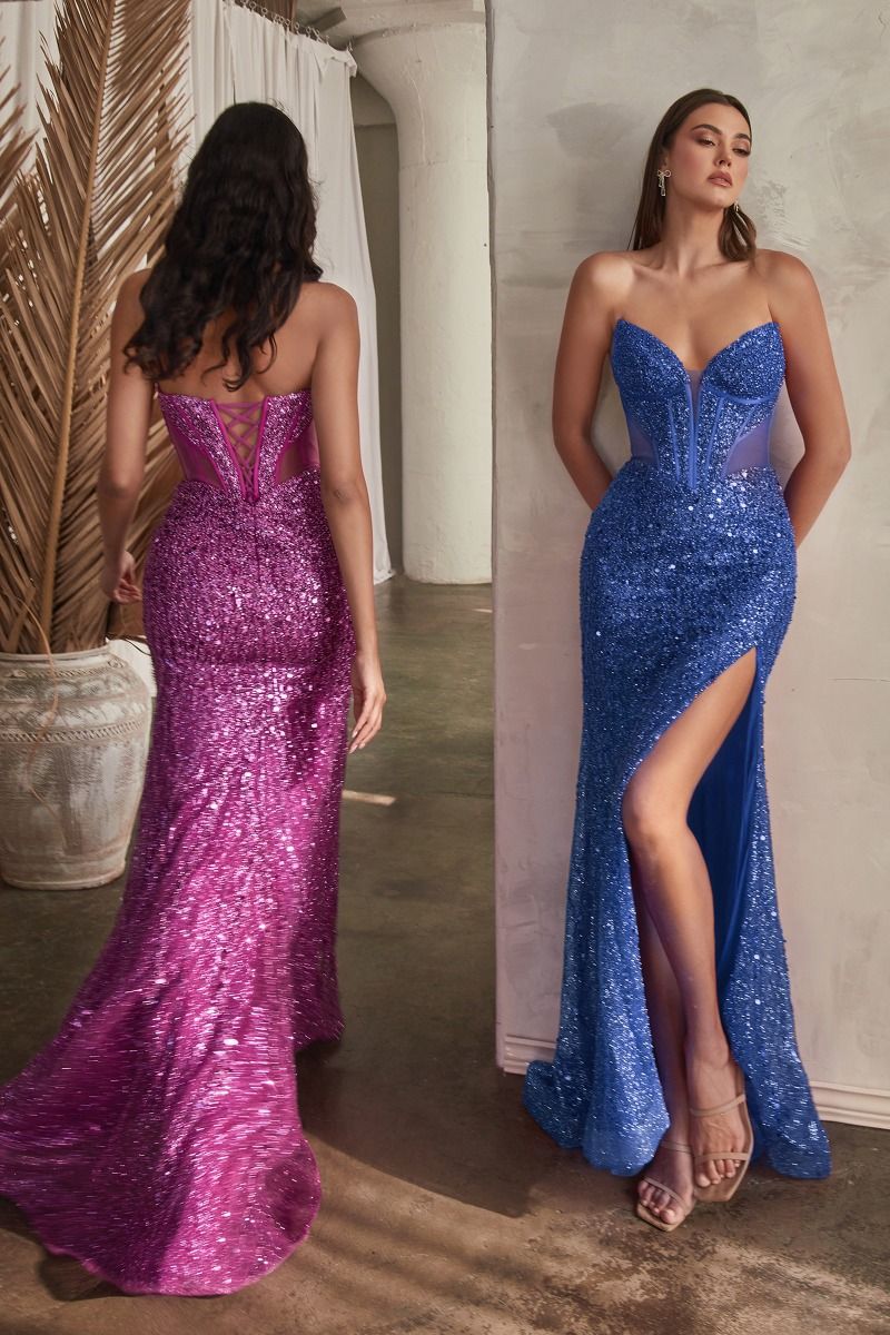 Vestido de Gala sin tirantes con pedreria